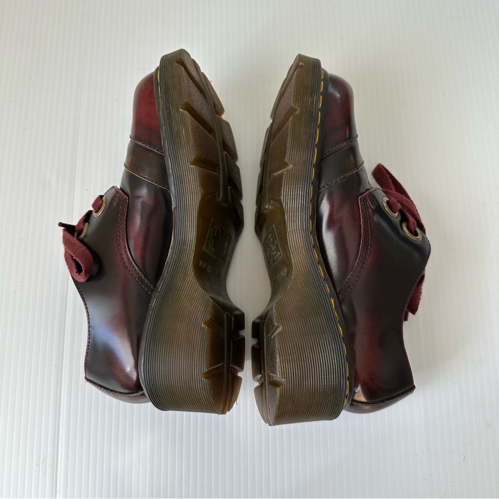 Dr. Martens Burgundy Red Platform Shoes with Yellow Stitching - Picture 10 of 15